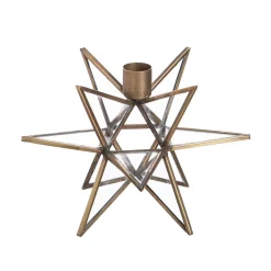 Plow & Hearth Candles & Lanterns>Clear Moravian Star Metal Taper Holder, Set of 2, Brass