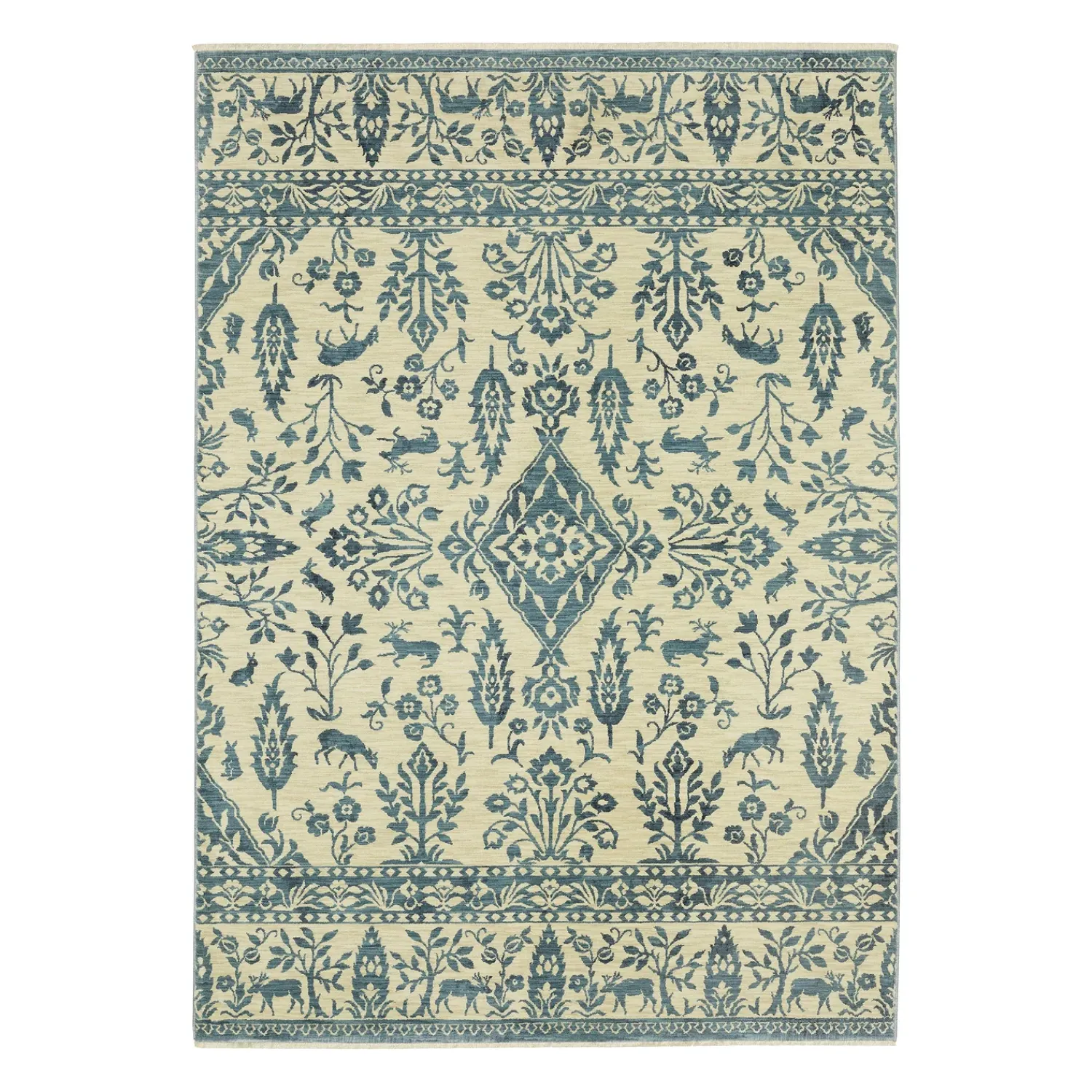 Plow & Hearth Area Rugs>Clover Hill Porcelain Polypropylene Rug, 3'3" x 5' Blue/Ivory