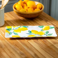 Plow & Hearth Plates & Platters>Coastal Citrus Melamine Rectangular Platter with Spreader Set, 14.25"
