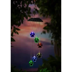 Plow & Hearth Solar Accents>Color Changing Solar Mobile, Paw Print