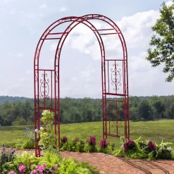Plow & Hearth Arbors & Trellises>Colored Montebello Scrollwork Metal Garden Arbor, Americana Red