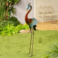 Plow & Hearth Garden Statues>Colorful Crane Metal Garden Statue