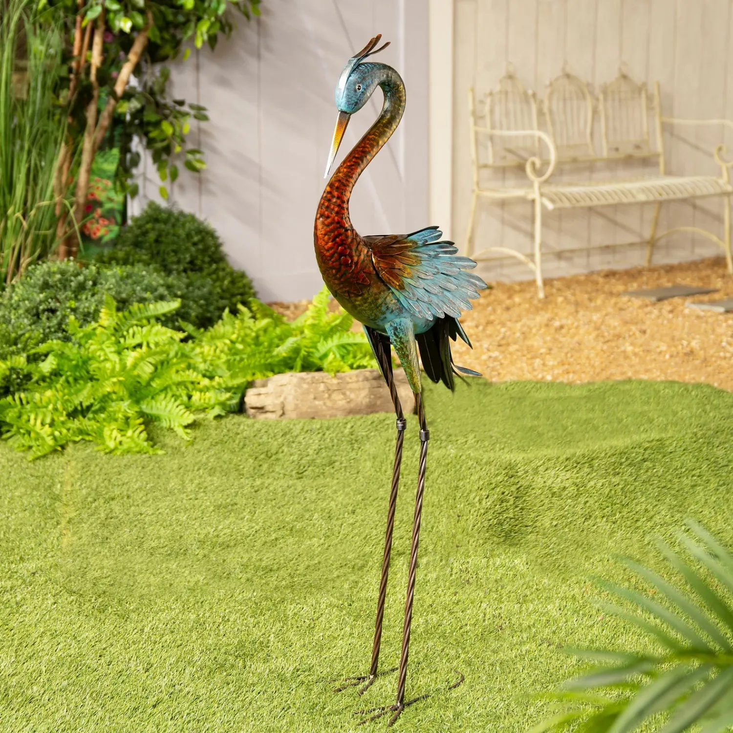 Plow & Hearth Garden Statues>Colorful Crane Metal Garden Statue