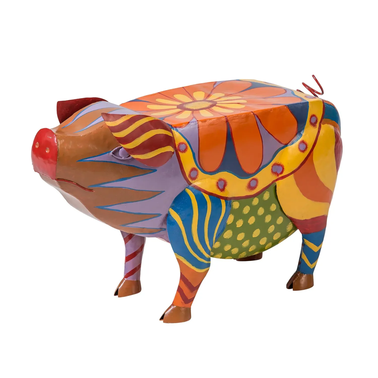 Plow & Hearth Accent Tables|Outdoor Side Tables>Colorful Folk Art Pig Side Table