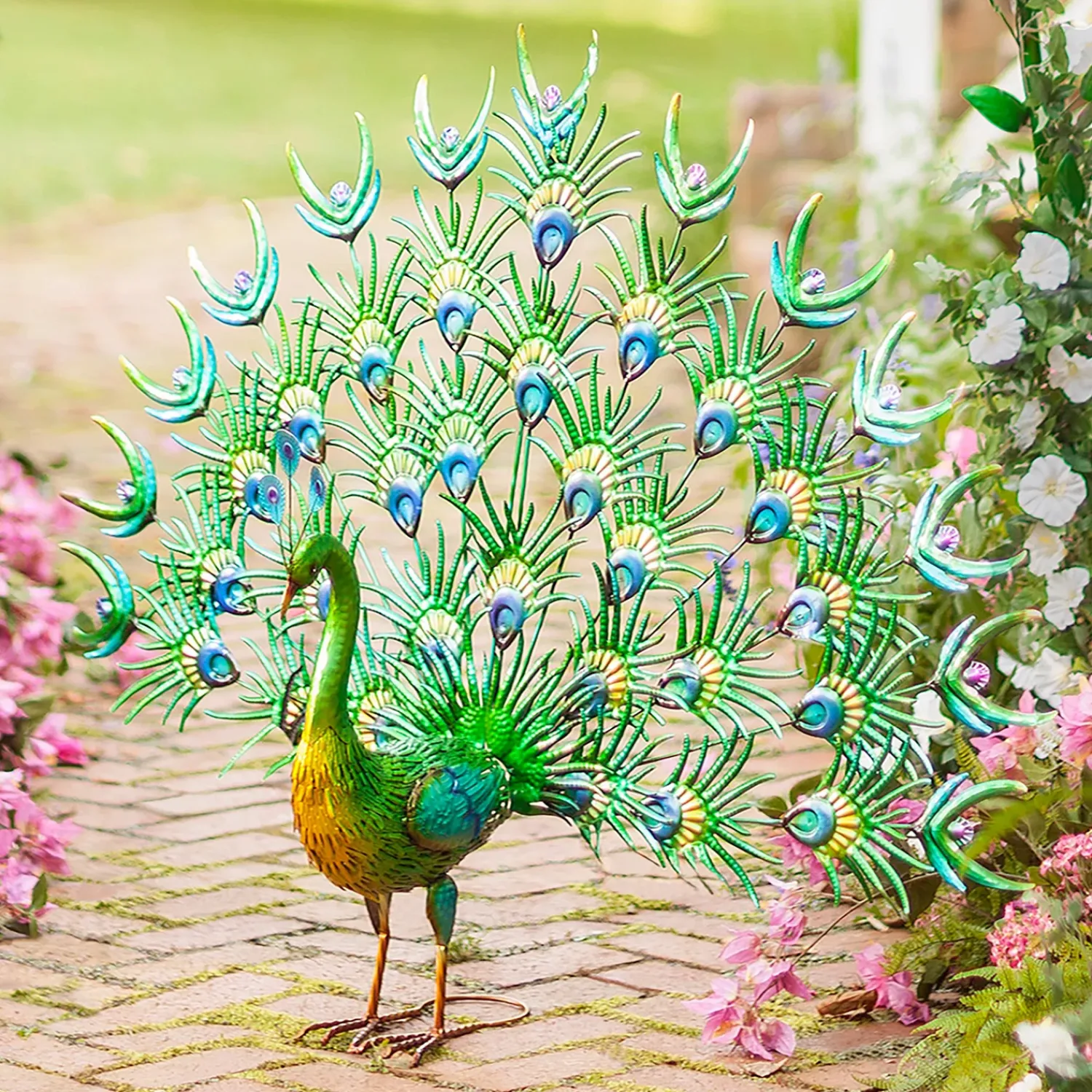 Plow & Hearth Garden Statues>Colorful Metal Indoor/Outdoor Standing Peacock Sculpture