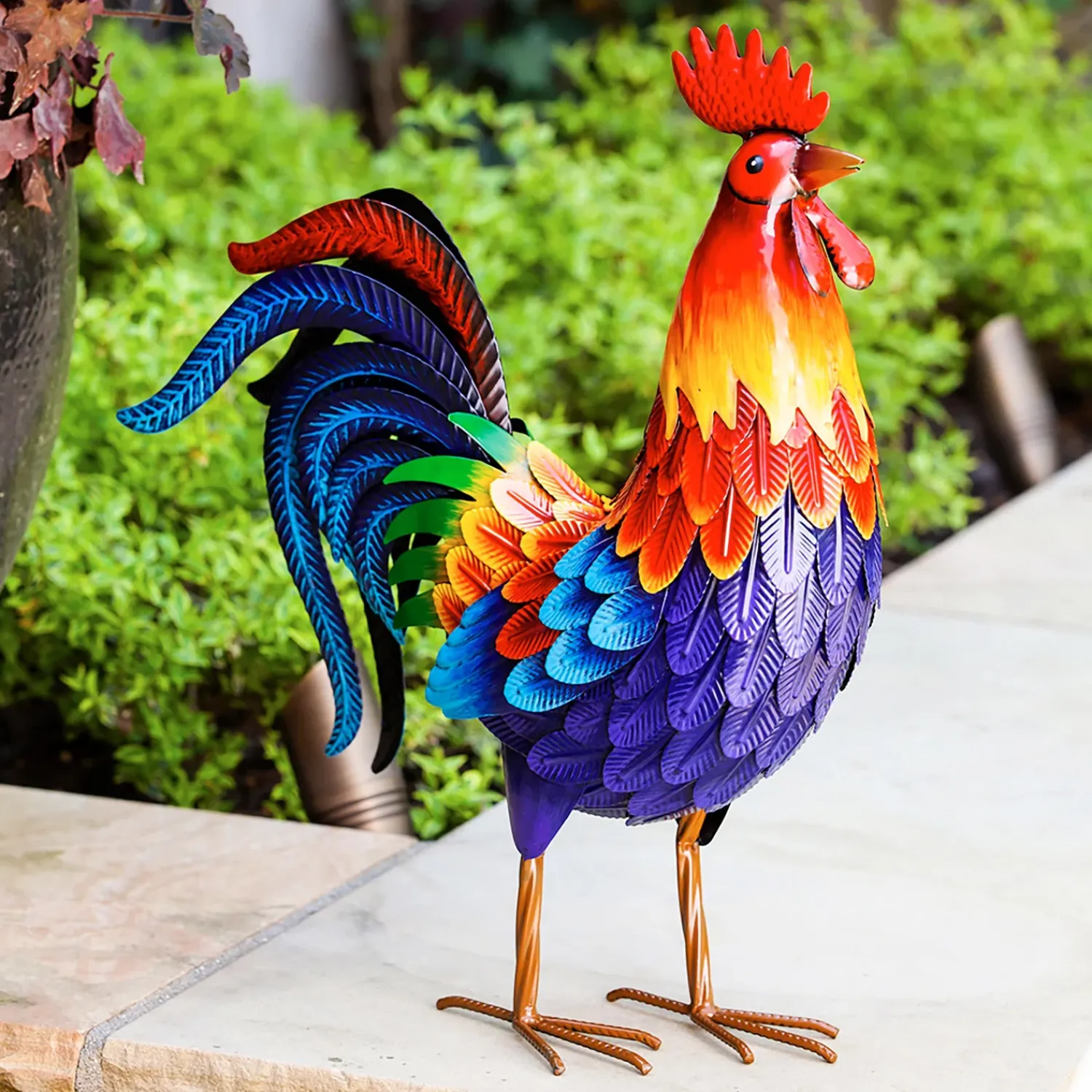 Plow & Hearth Garden Statues>Colorful Metal Rooster Garden Statue