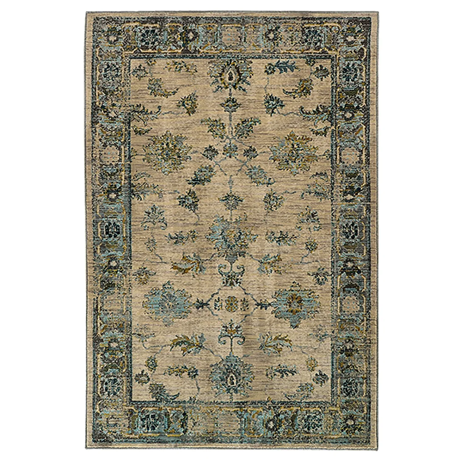 Plow & Hearth Area Rugs>Covington and Blue Antiqued Floral Rug, 9'10" x 12'10" Ivory