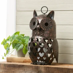 Plow & Hearth Decorative Accents|Lighted Accents>Crafted Metal LED Owl Lantern