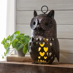 Plow & Hearth Decorative Accents|Lighted Accents>Crafted Metal LED Owl Lantern