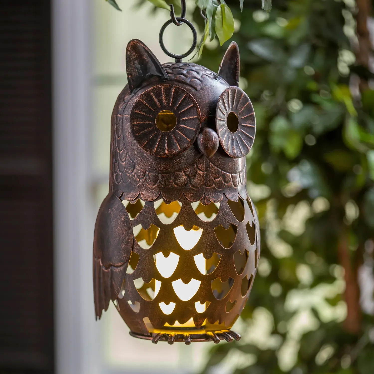 Plow & Hearth Decorative Accents|Lighted Accents>Crafted Metal LED Owl Lantern