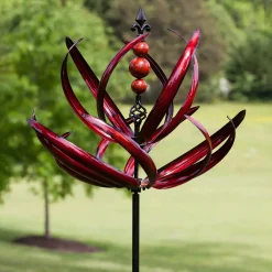 Plow & Hearth Wind Spinners>Crimson Lotus Metal Wind Spinner