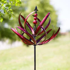 Plow & Hearth Wind Spinners>Crimson Lotus Metal Wind Spinner