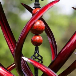 Plow & Hearth Wind Spinners>Crimson Lotus Metal Wind Spinner