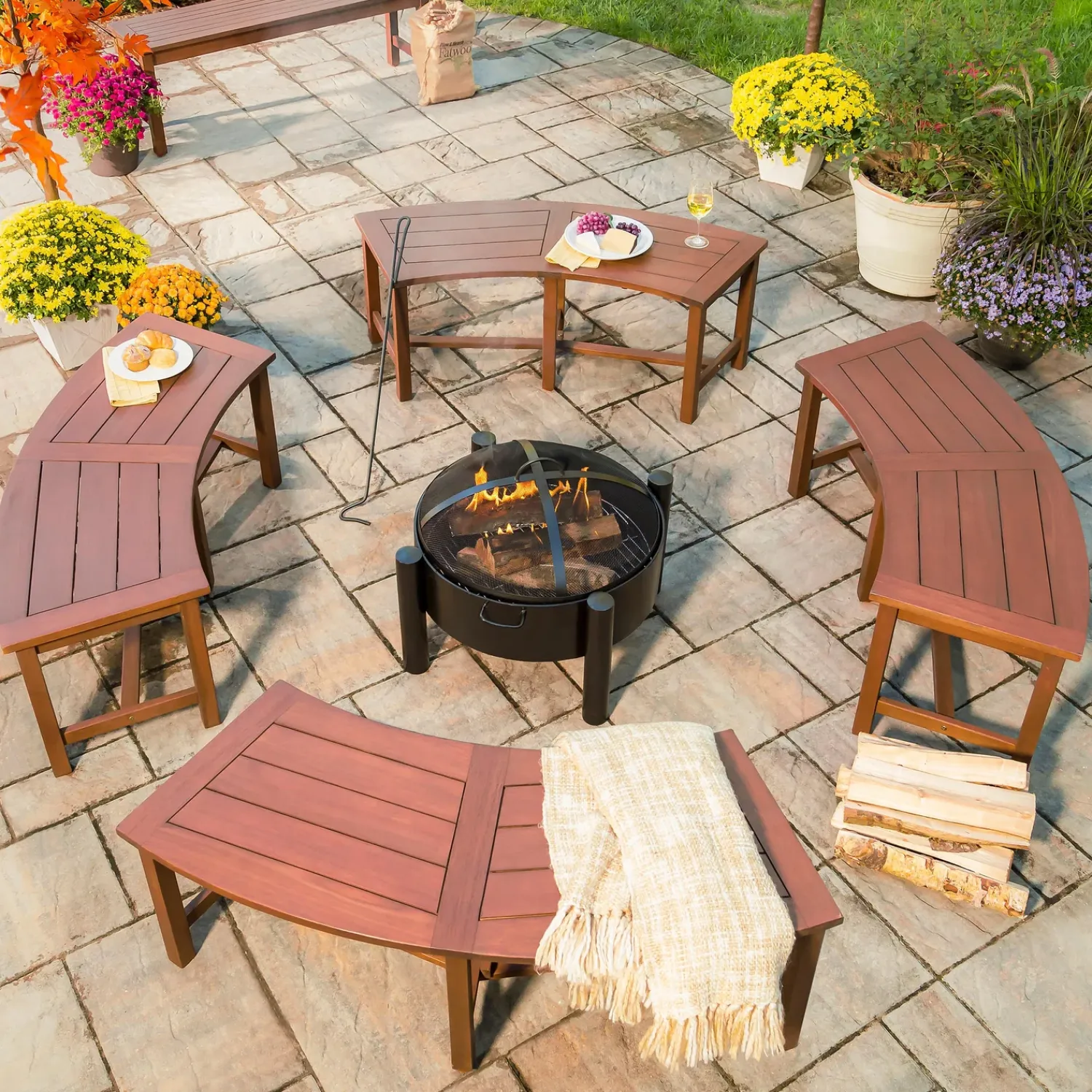 Plow & Hearth Outdoor Benches>Curved Eucalyptus Slatted Bench