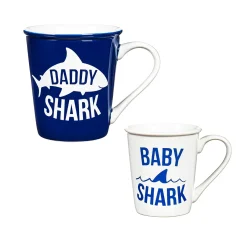 Plow & Hearth Coffee & Tea Cups>Daddy and Me Ceramic Cup Gift Set, 16 OZ and 8 OZ, Daddy Shark/Baby Shark