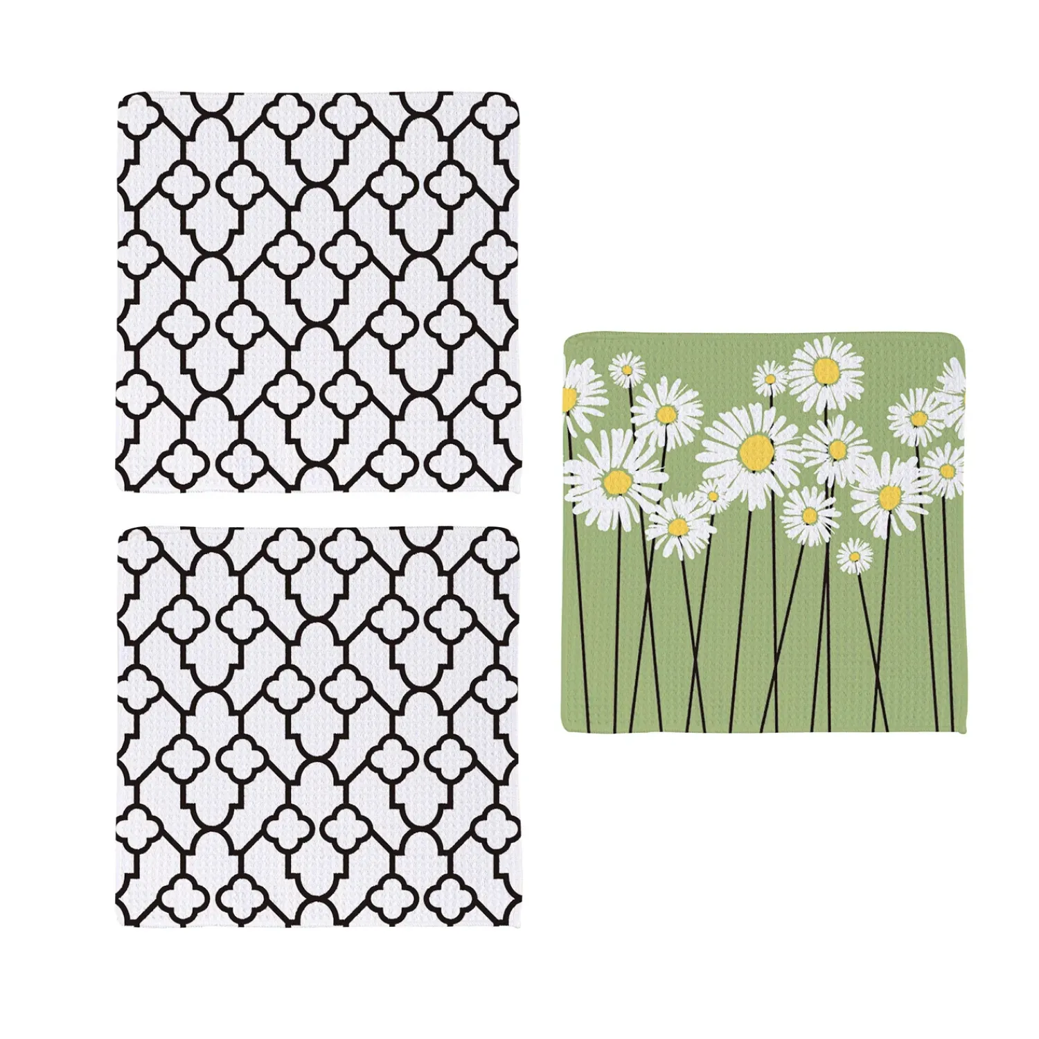 Plow & Hearth Kitchen Linens>Daisy Scape Quick Dry Dish Cloth, Set of 3, 10" x 10"