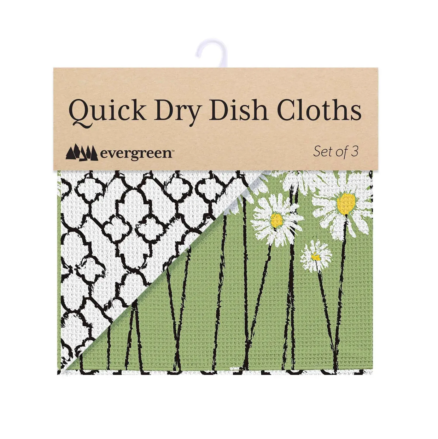 Plow & Hearth Kitchen Linens>Daisy Scape Quick Dry Dish Cloth, Set of 3, 10" x 10"