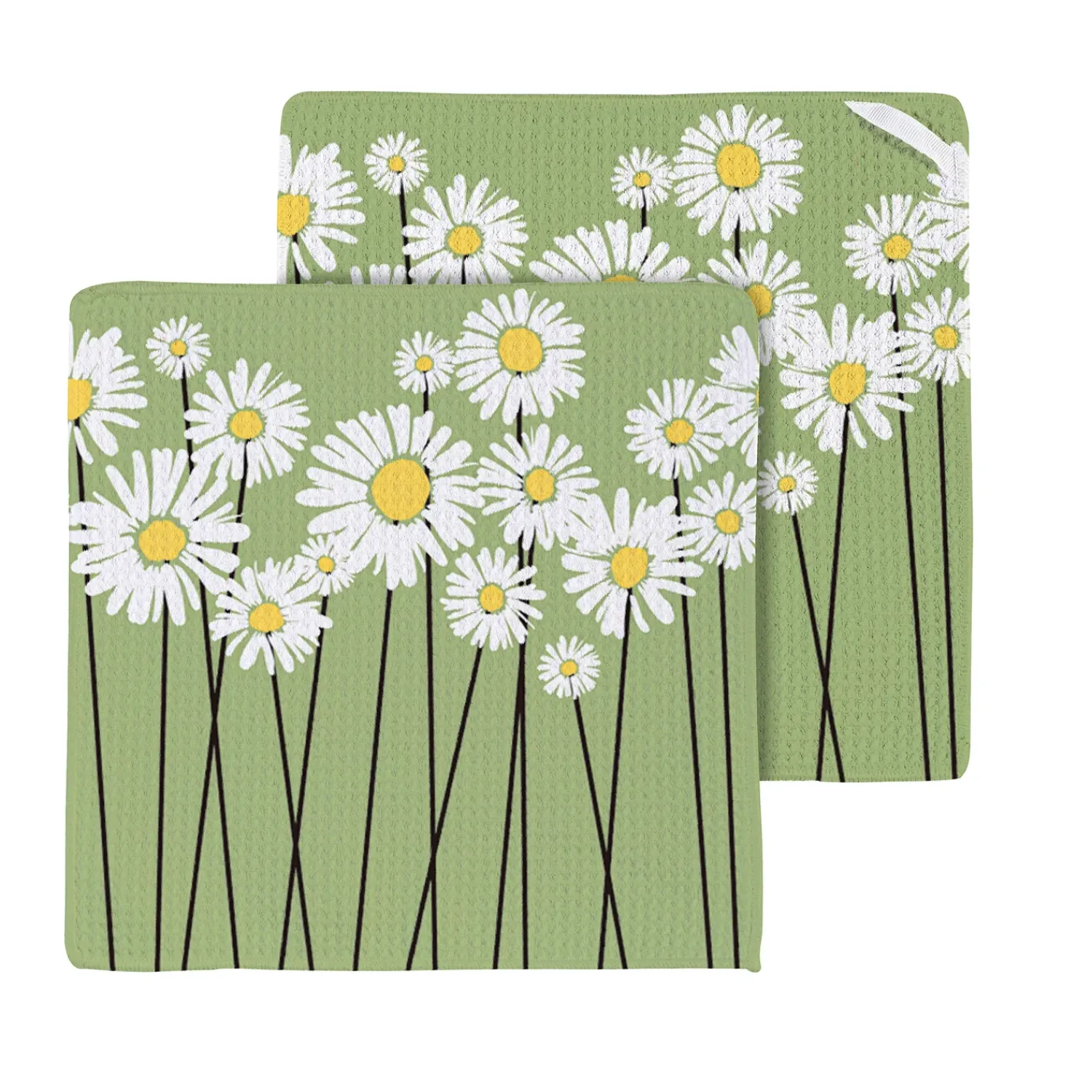 Plow & Hearth Kitchen Linens>Daisy Scape Quick Dry Dish Cloth, Set of 3, 10" x 10"