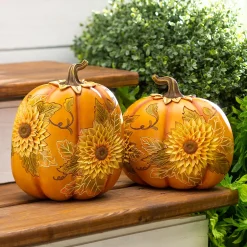 Plow & Hearth Garden Statues|Decorative Accents>Decorative Indoor/Outdoor Pumpkins With Carved-Wood Look, Set of 2