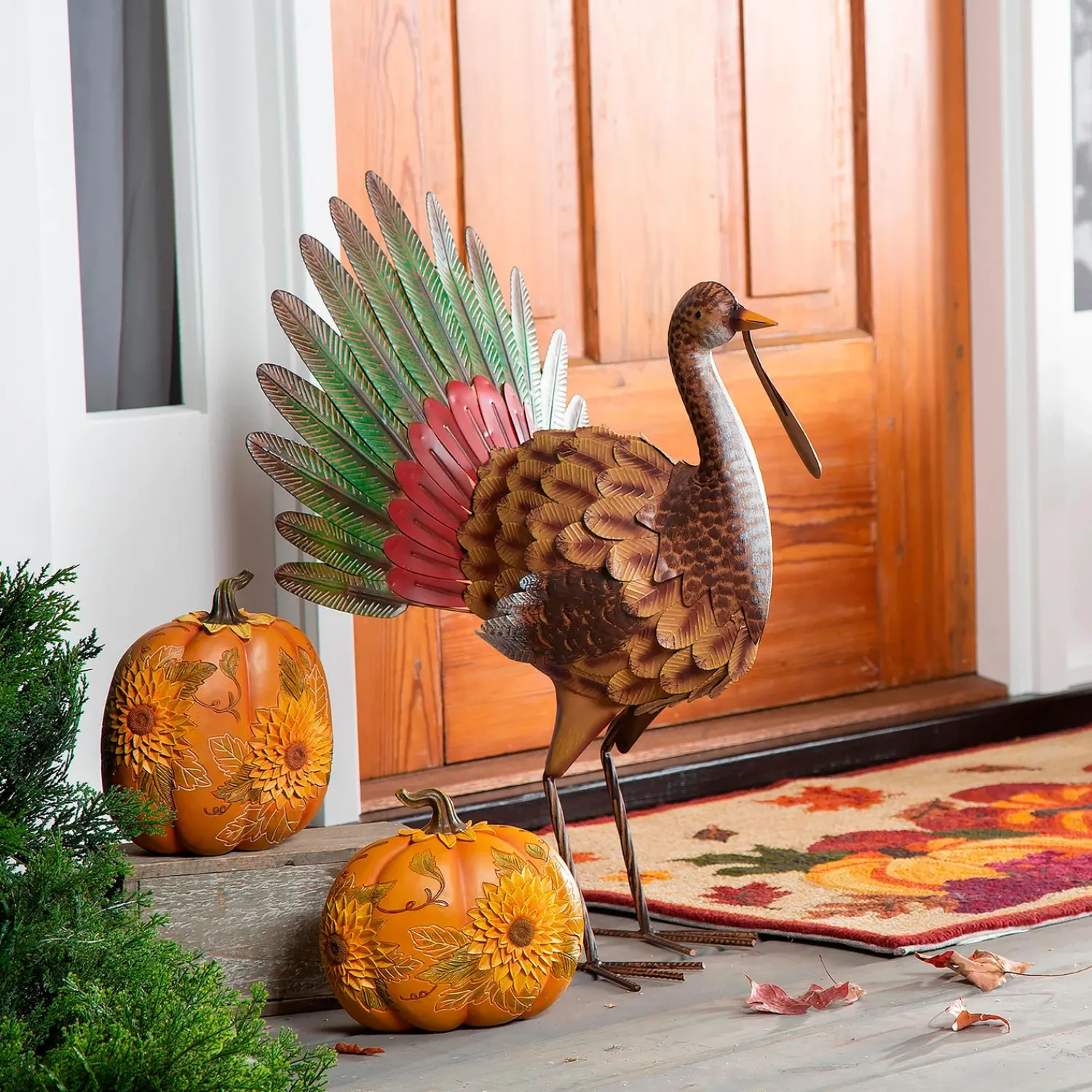 Plow & Hearth Garden Statues|Decorative Accents>Decorative Indoor/Outdoor Pumpkins With Carved-Wood Look, Set of 2
