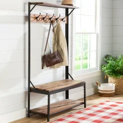 Plow & Hearth Chests & Storage Cabinets|Bookshelves & Wall Shelves>Deep Creek Coat Rack Walnut