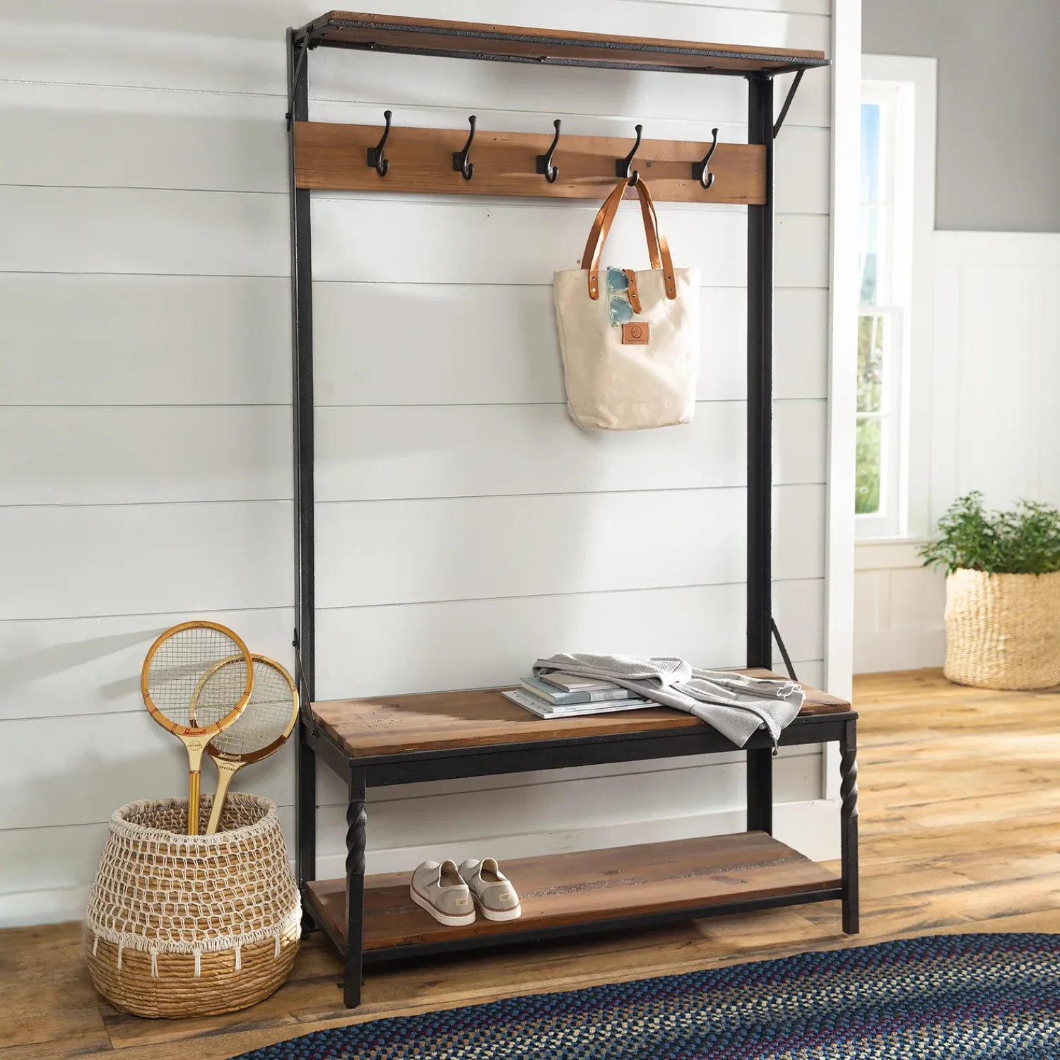 Plow & Hearth Chests & Storage Cabinets|Bookshelves & Wall Shelves>Deep Creek Coat Rack Walnut