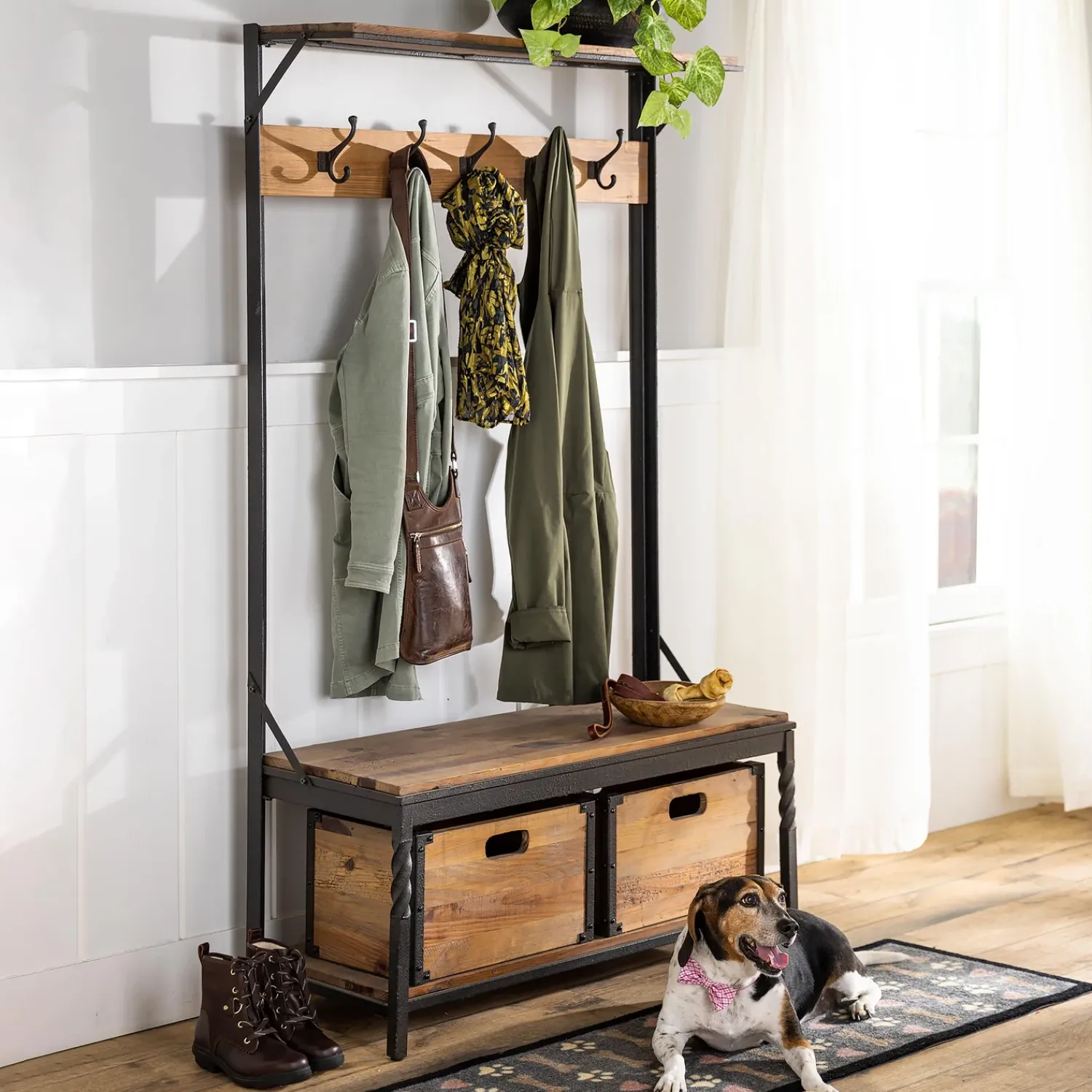 Plow & Hearth Chests & Storage Cabinets|Bookshelves & Wall Shelves>Deep Creek Coat Rack Walnut