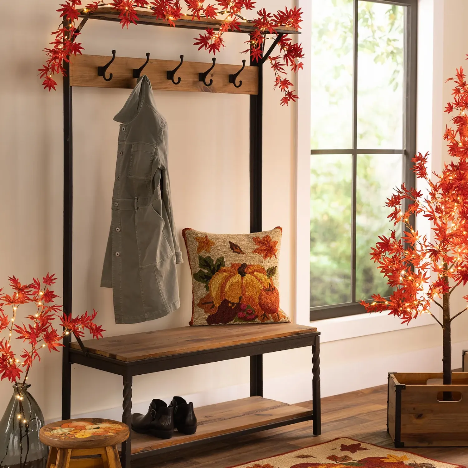 Plow & Hearth Chests & Storage Cabinets|Bookshelves & Wall Shelves>Deep Creek Coat Rack Walnut