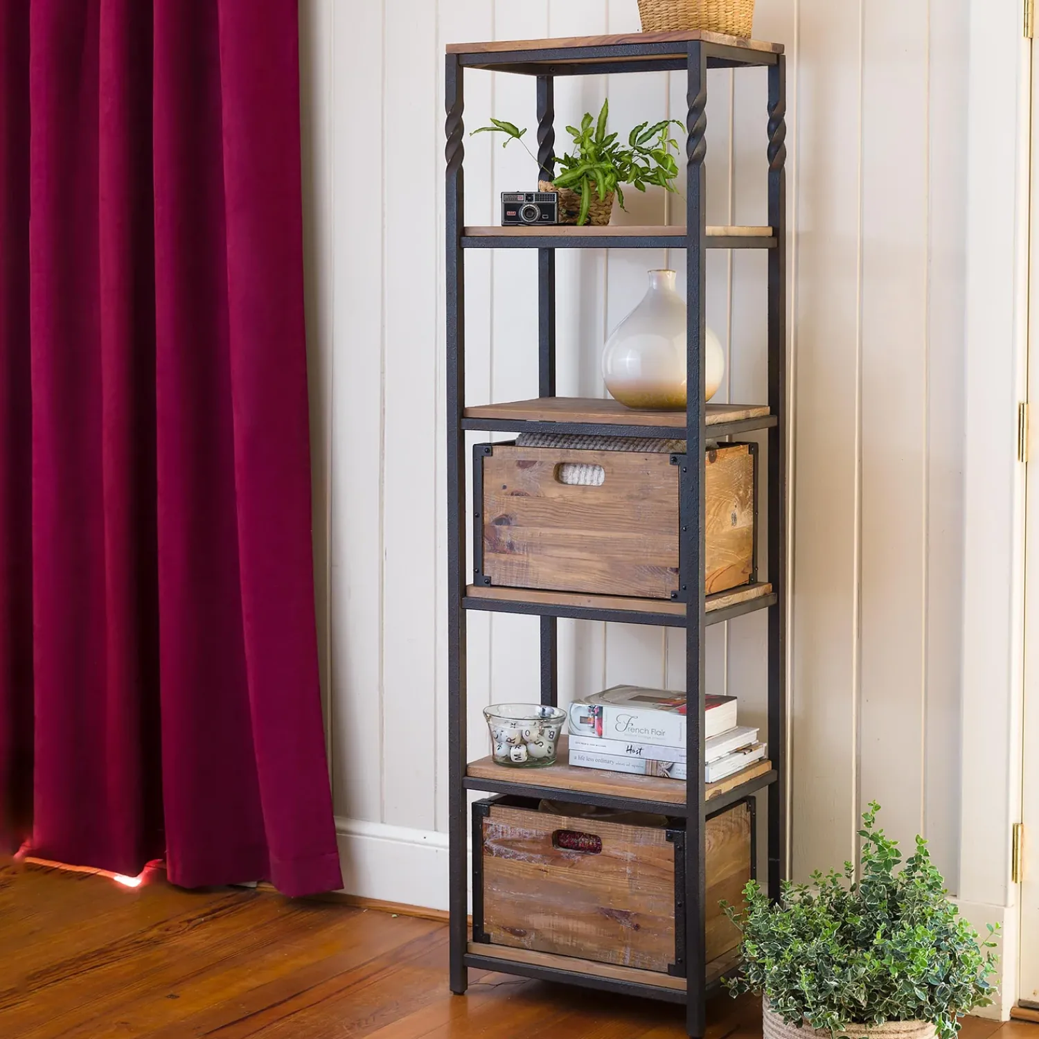 Plow & Hearth Bookshelves & Wall Shelves>Deep Creek Etagere Storage Stand with Shelves
