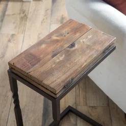 Plow & Hearth Accent Tables>Deep Creek Rustic Pull-Up Table with Fold-Out Leaves in Wood and Metal