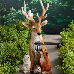 Plow & Hearth Garden Statues|Solar Accents>Deer and Friends Solar Statue