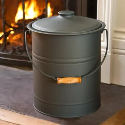 Plow & Hearth Fireplace Maintenance>Deluxe Galvanized Ash Bucket with Handle, Lid and Double-Layer Bottom CharcoalBlack
