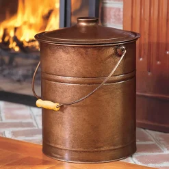 Plow & Hearth Fireplace Maintenance>Deluxe Galvanized Ash Bucket with Handle, Lid and Double-Layer Bottom Copper