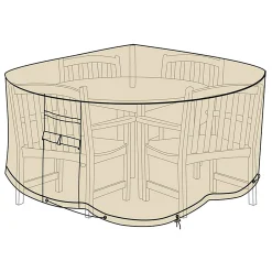 Plow & Hearth Outdoor Clean Up|Outdoor Dining Sets>Deluxe Large Round Table and Chairs Cover Tan