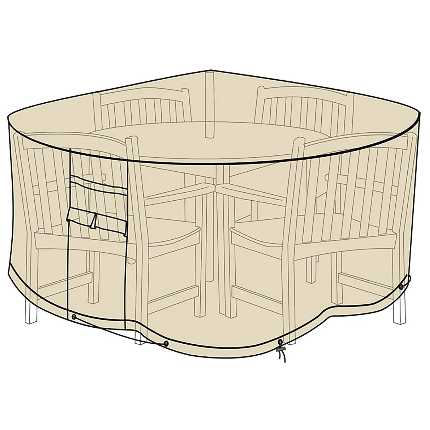 Plow & Hearth Outdoor Clean Up|Outdoor Dining Sets>Deluxe Large Round Table and Chairs Cover Tan