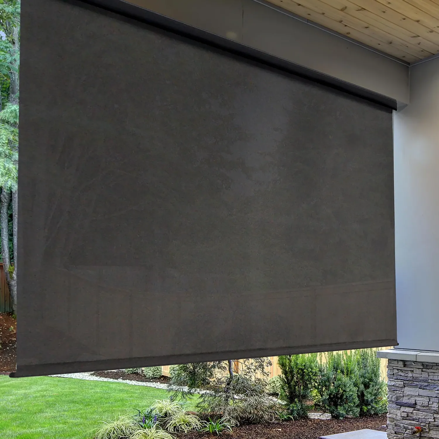 Plow & Hearth Shades & Umbrellas>Deluxe Roll-Up Outdoor Solar Shade with Cordless Crank, 4'W x 8'L