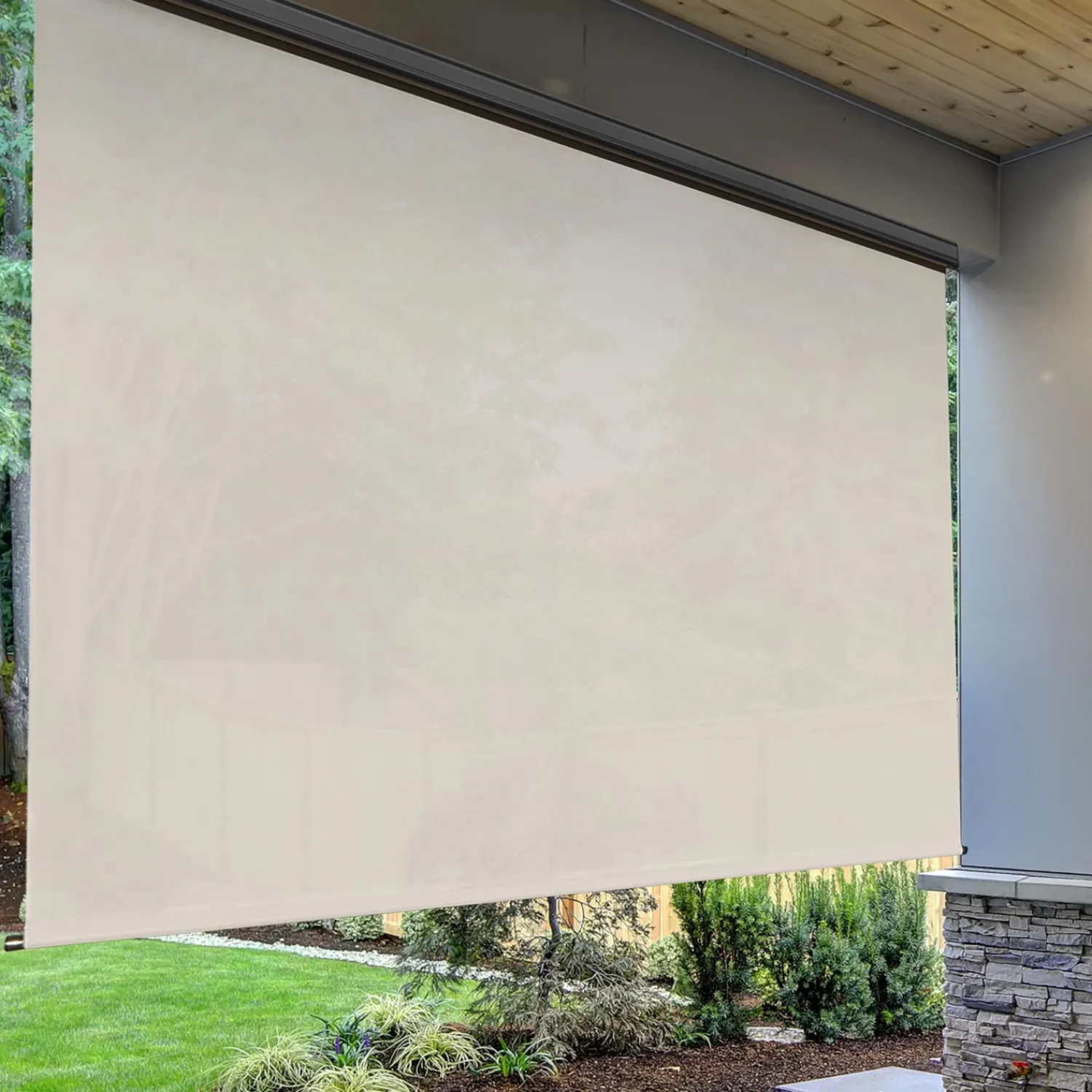 Plow & Hearth Shades & Umbrellas>Deluxe Roll-Up Outdoor Solar Shade with Cordless Crank, 4'W x 8'L