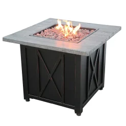 Plow & Hearth Fire Pits|Fire Pits>Delwood Outdoor Propane Gas Fire Pit with Resin Mantel