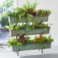 Plow & Hearth Planters & Plant Stands>Distressed Teal Planter with Distressed Copper Rack