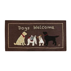 Plow & Hearth Pet Products|Hearth Rugs>Dogs Welcome Hand-Hooked Wool Accent Rug, 24" x 48"