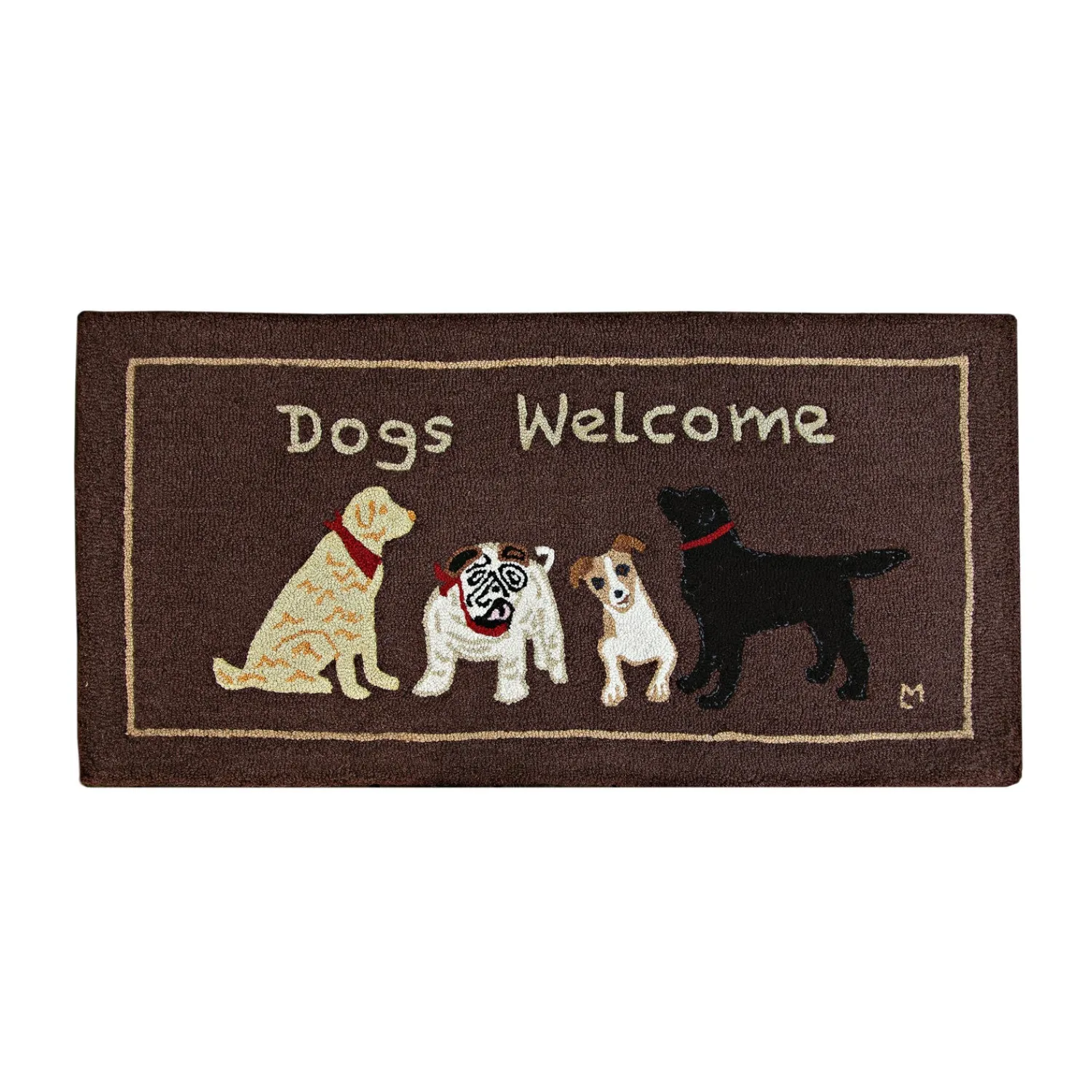 Plow & Hearth Pet Products|Hearth Rugs>Dogs Welcome Hand-Hooked Wool Accent Rug, 24" x 48"