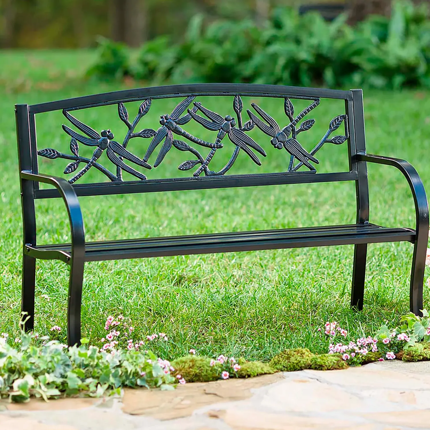 Plow & Hearth Outdoor Benches>Dragonfly Metal Garden Bench Black