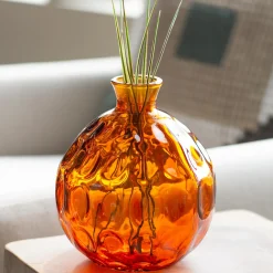 Plow & Hearth Planters & Vases>Dune Round Recycled Dimpled Glass Vase, 7.5"H