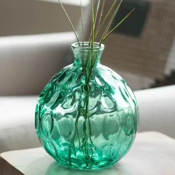 Plow & Hearth Planters & Vases>Dune Round Recycled Dimpled Glass Vase, 7.5"H