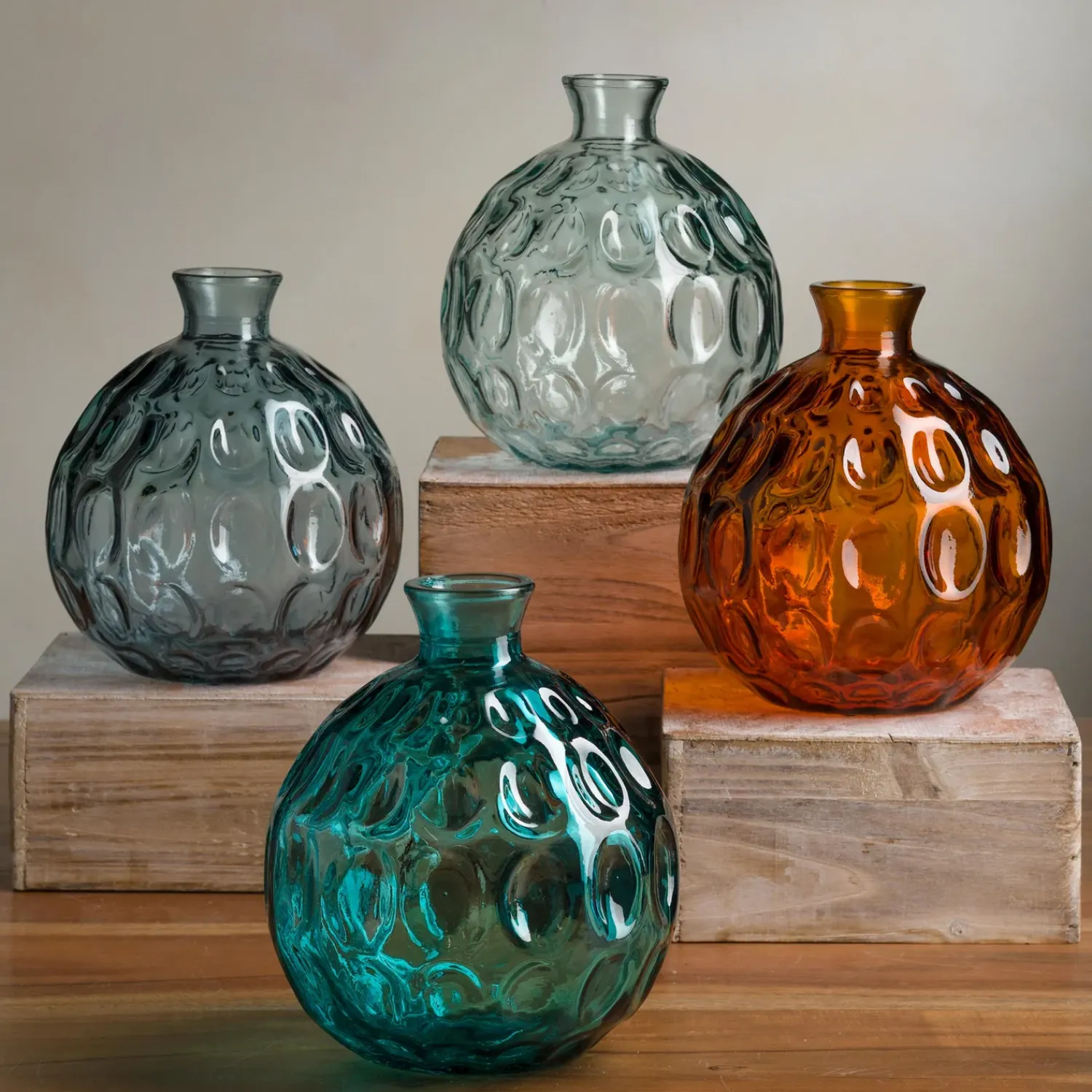Plow & Hearth Planters & Vases>Dune Round Recycled Dimpled Glass Vase, 7.5"H