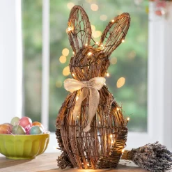 Plow & Hearth Decorative Accents|Lighted Accents>Easter Rattan Bunny LED Decor, 18.5"H