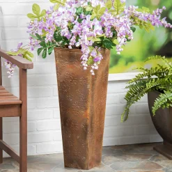 Plow & Hearth Planters & Plant Stands>Embossed Metal Front Door Planter, Burnt Copper Sunflowers