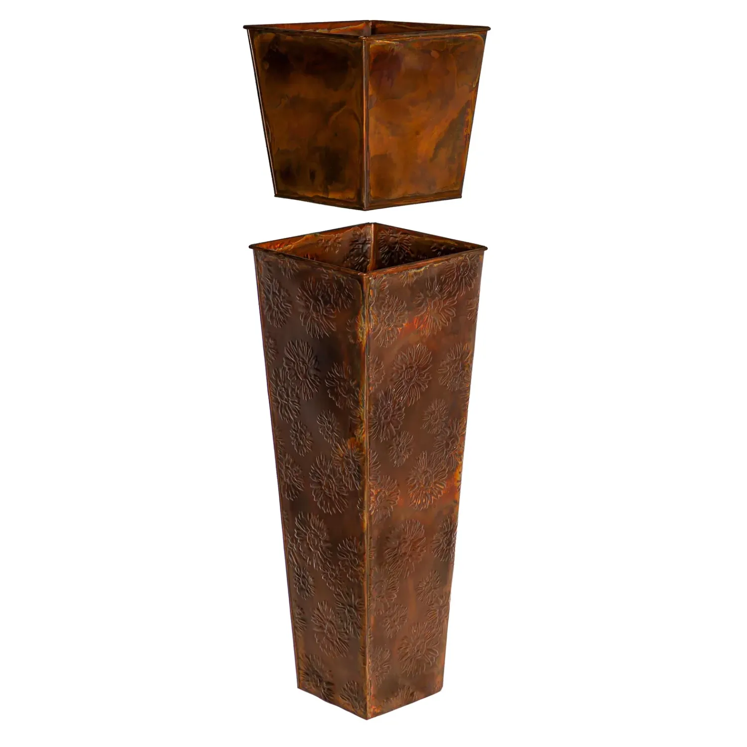 Plow & Hearth Planters & Plant Stands>Embossed Metal Front Door Planter, Burnt Copper Sunflowers