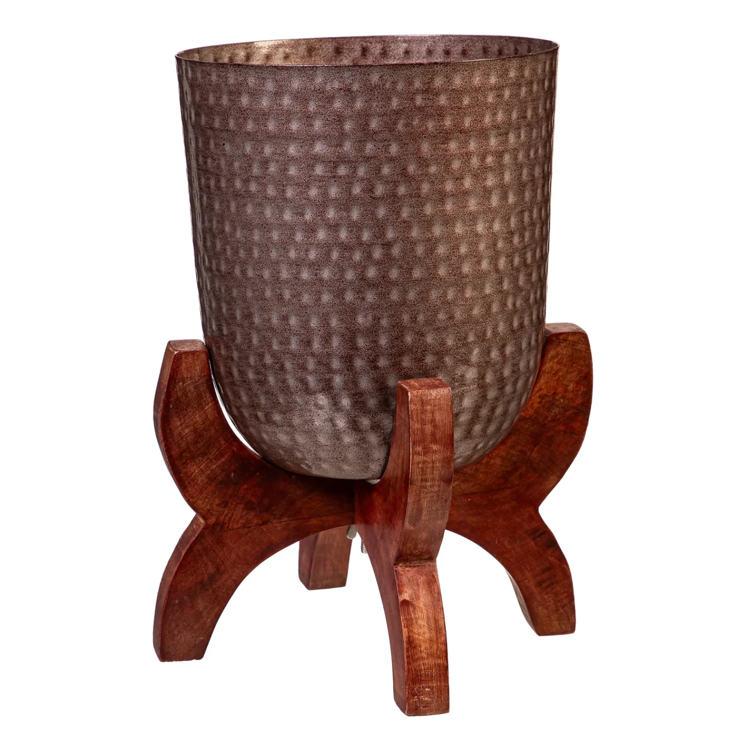Plow & Hearth Planters & Plant Stands>Embossed Metal Planter with Wood Stand, 9"H