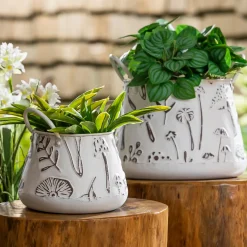 Plow & Hearth Planters & Plant Stands>Embossed Mushrooms Planter with Handles, Nested Set of 2
